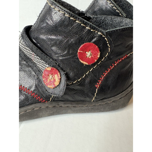 RIEKER Simona black Leather Ankle boots Women's 39 EU 8 US Zip Button Red - Picture 6 of 10